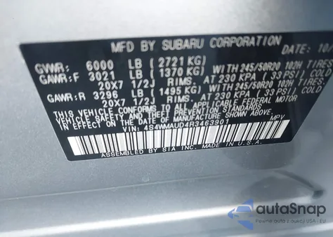 2024 Subaru Ascent Limited 7-Passenger z USA, uszkodzony, nr VIN 4S4WMAUD4R3463901